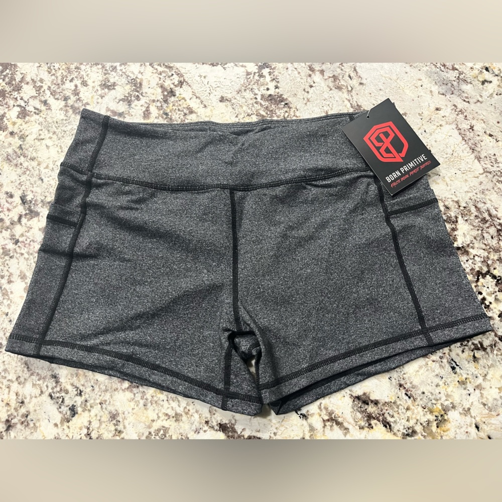 Born Primitive Rise & Grind Booty Shorts Heather Grey Size L NWT